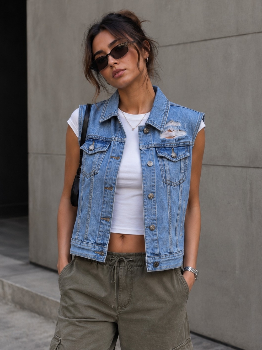 Mossimo Distressed Denim Vest Size S Y2K Light Wash